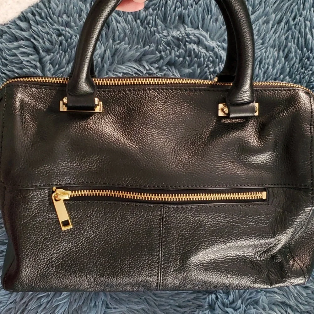 GENUINE LEATHER BAG WITH GOLD HARDWARE BLACK
